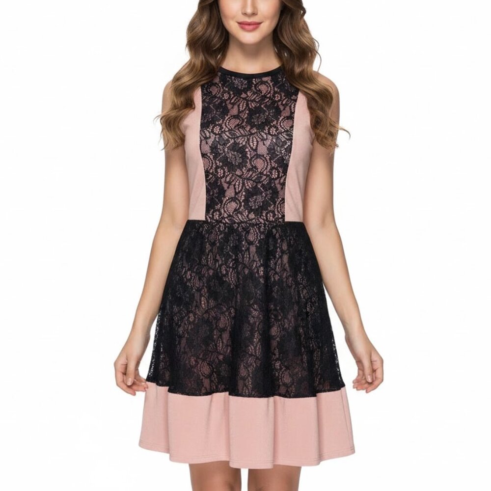 Mystic Whimsigoth Pink Lace Sleeveless Skater Mini Dress Size Medium